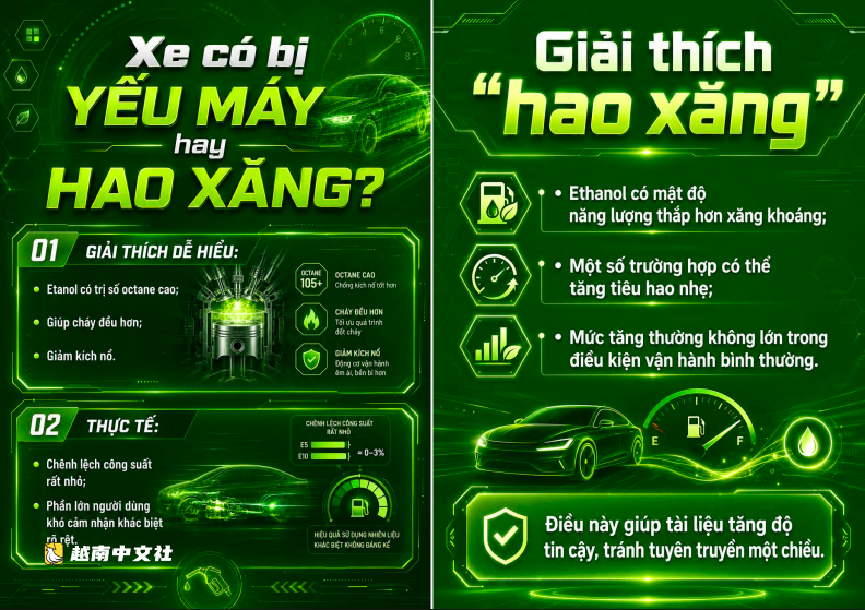越南工貿部列出使用E10時需注意的車輛類型,發佈生物燃料指南