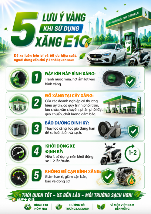 越南工貿部列出使用E10時需注意的車輛類型,發佈生物燃料指南
