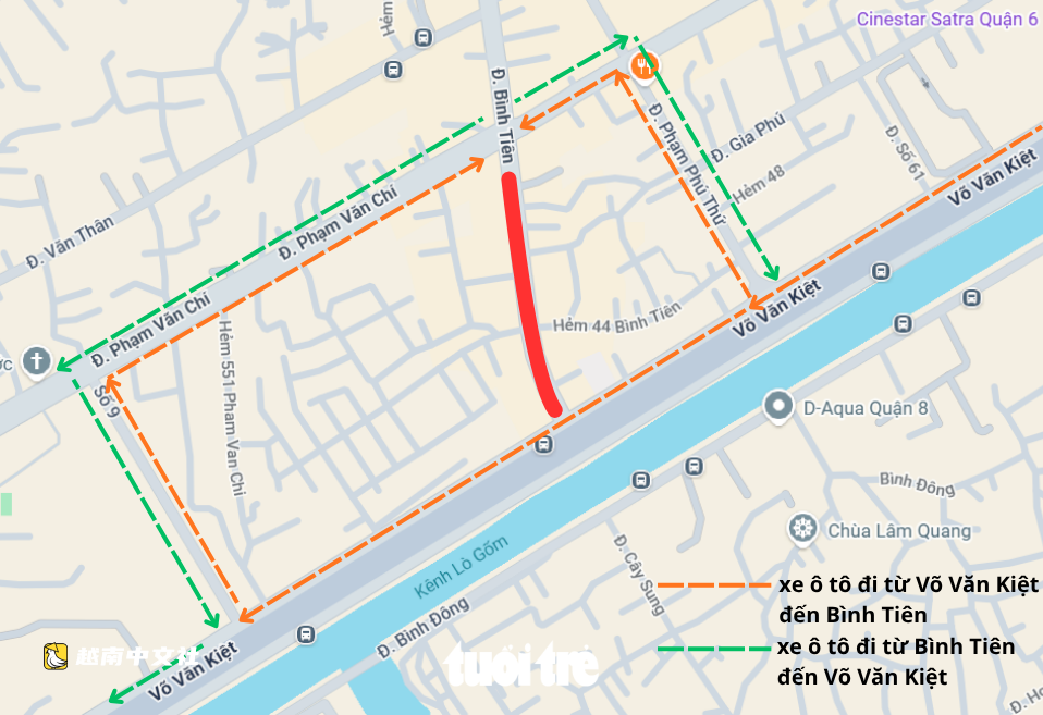自9月25日起,胡志明市禁止汽車通行平仙路範文志—武文傑段