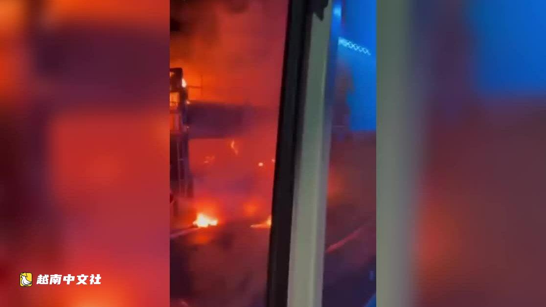 越南法雲-橋曳高速公路上載雞卡車起火