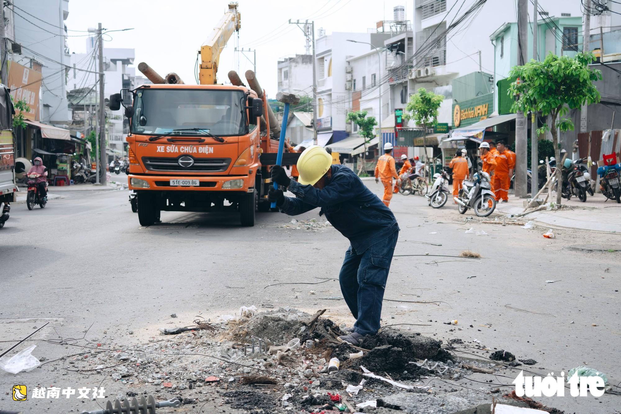 越南朱文安路遷移路中電線杆後變得寬敞通暢
