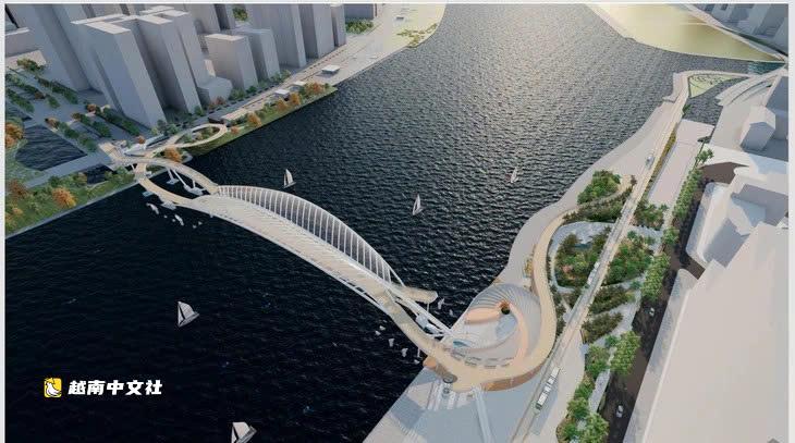 越南西貢河步行橋3400噸主跨準備就緒待拖航,預計10月21日合龍