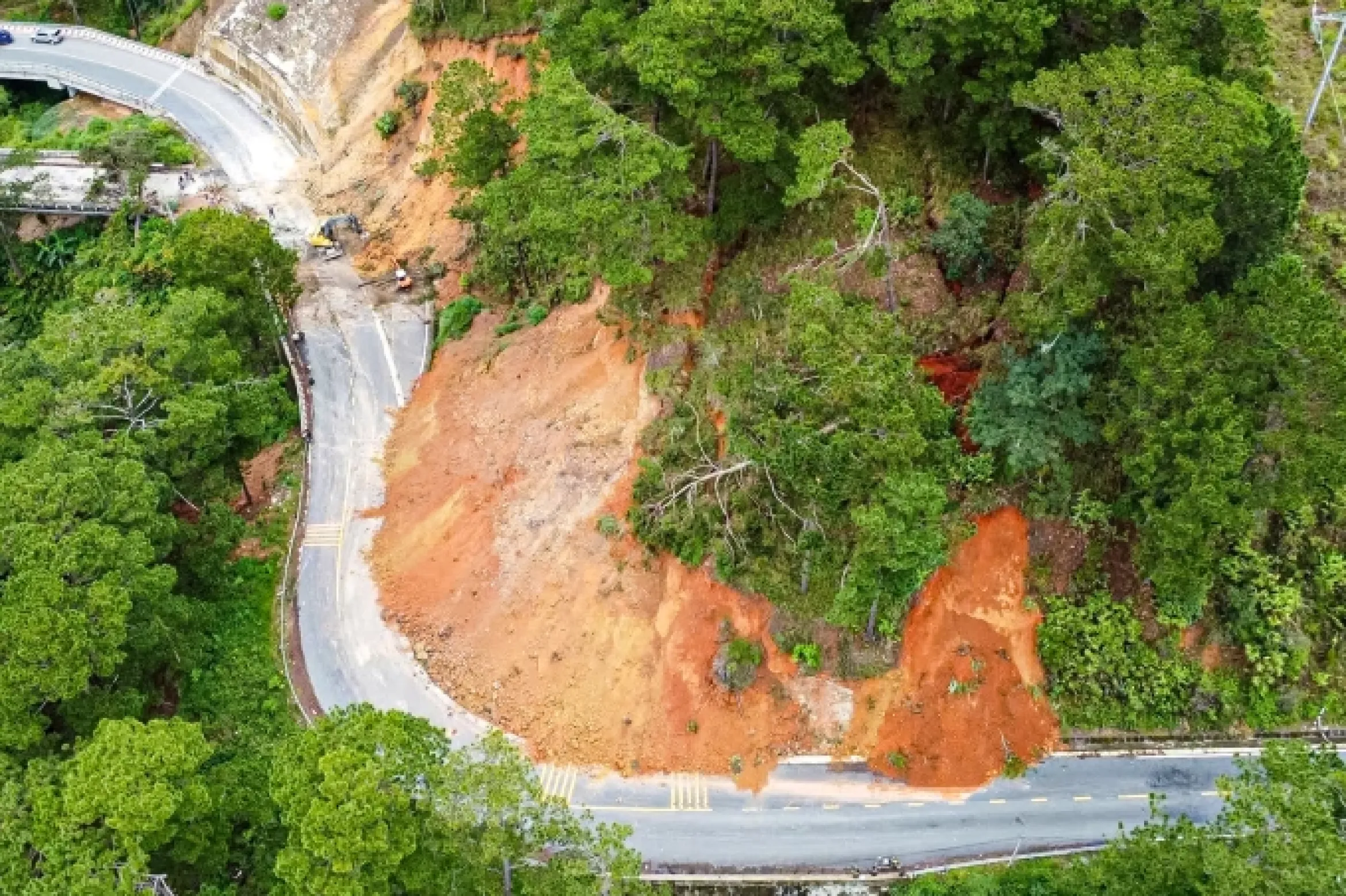 大叻至潘朗门户道路上的山坡严重开裂