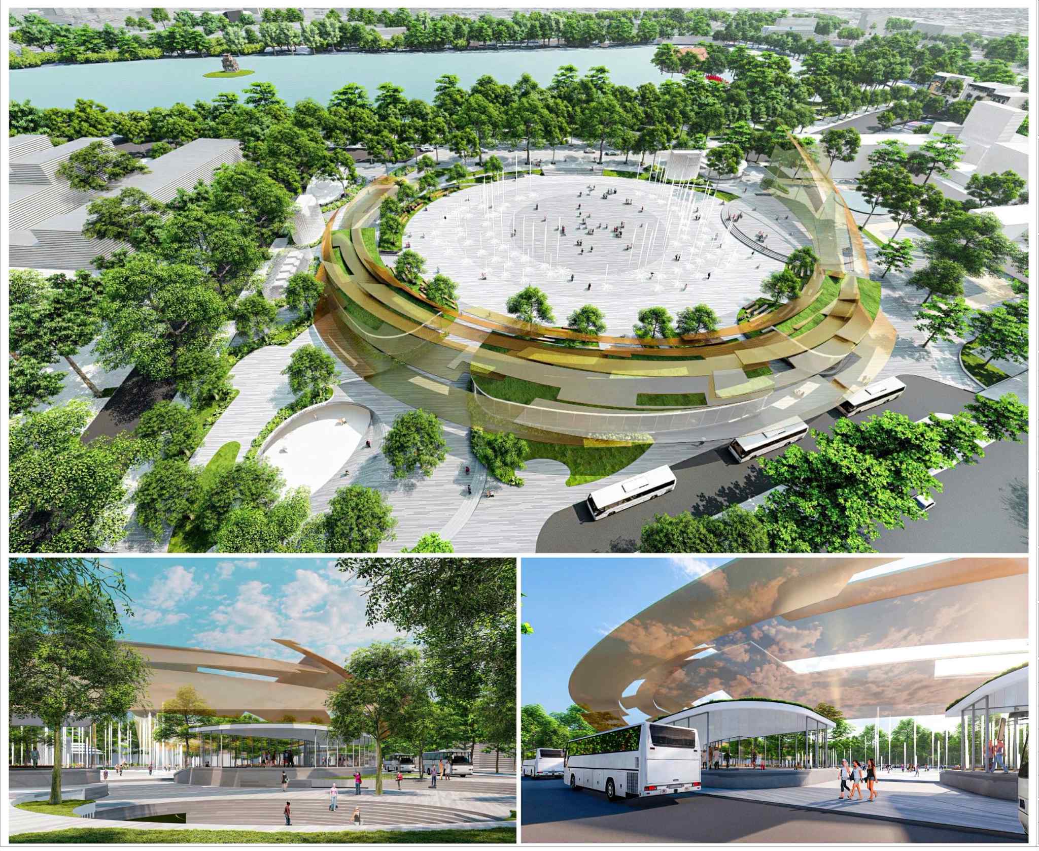 预计还剑湖东侧广场即将建设的景观效果