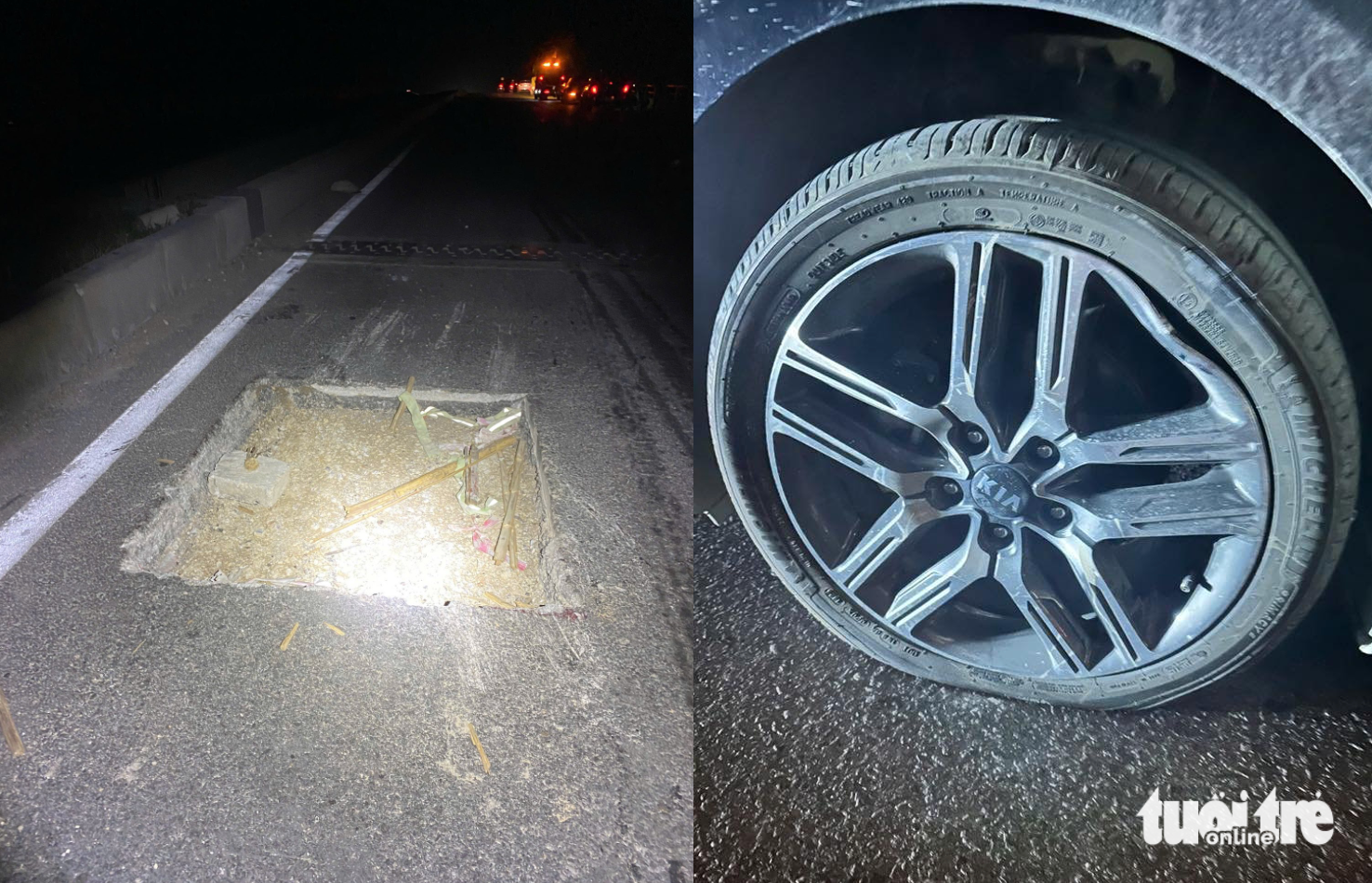 修路未设警示，多辆汽车陷入坑洞、轮胎爆裂