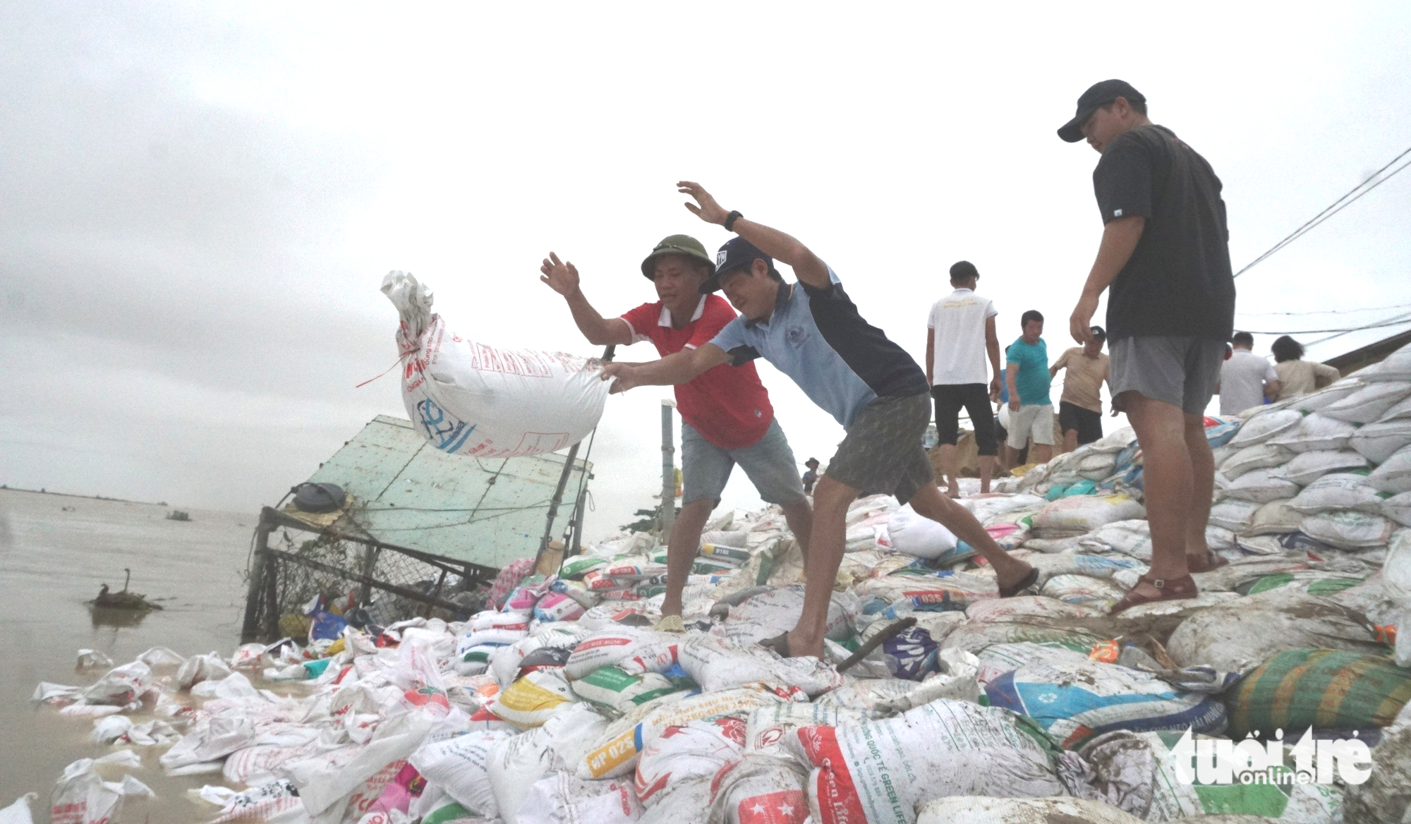 在岘港海口连续五天五夜保卫每一寸土地，抵御凶猛海浪