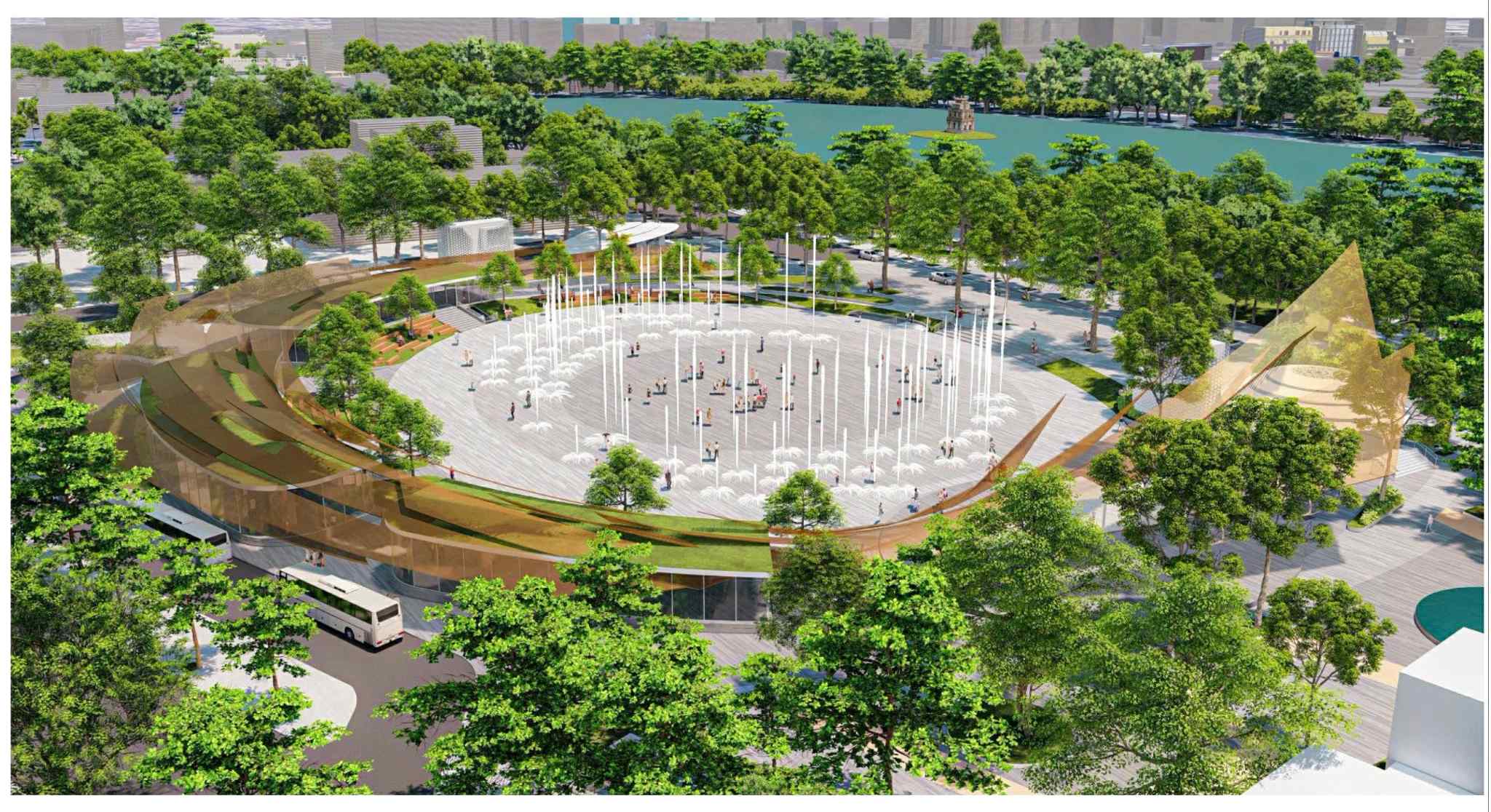 预计还剑湖东侧广场即将建设的景观效果