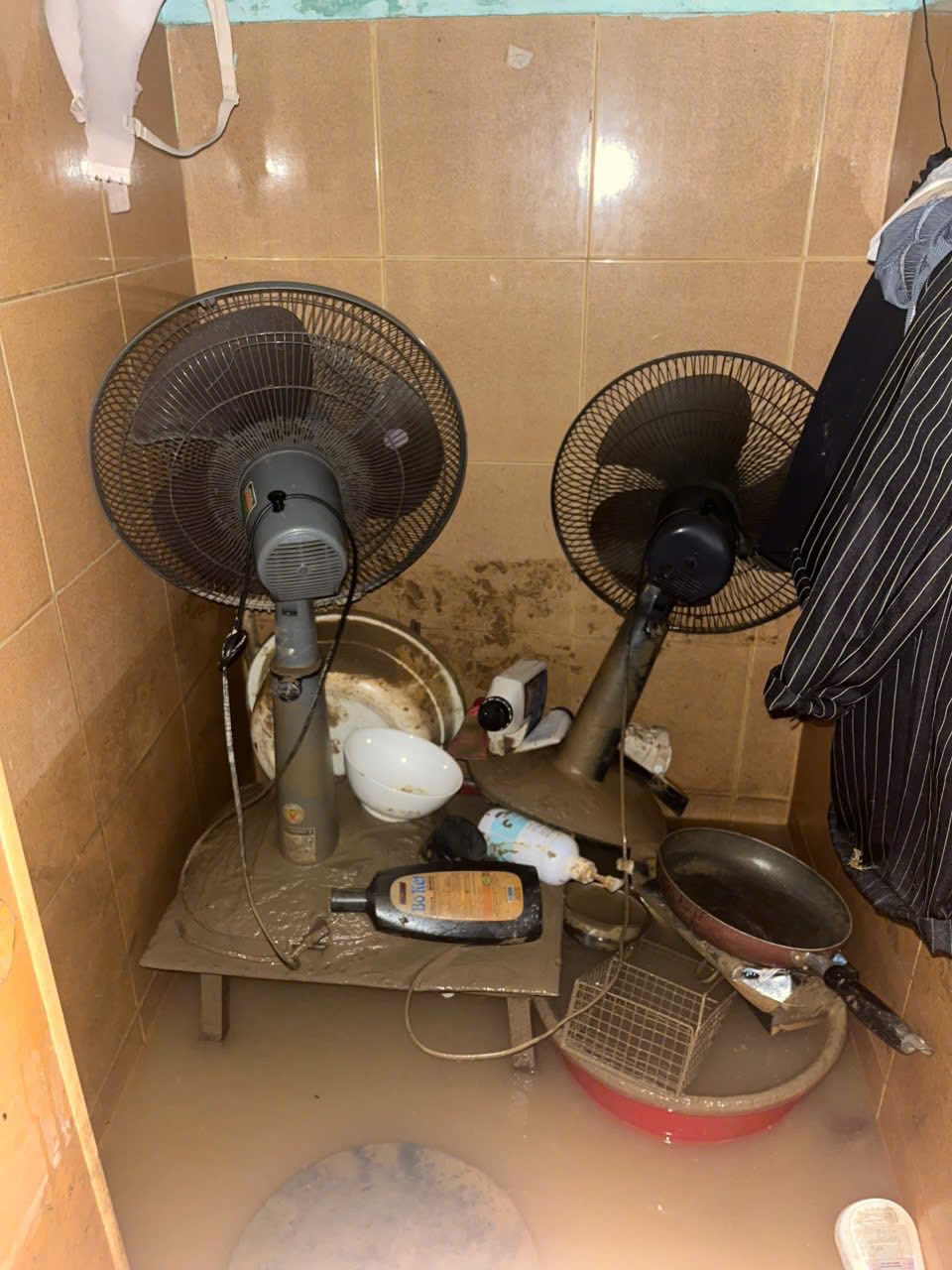 面对一片狼藉的出租屋，学生书籍淹没在洪水中，令人心酸