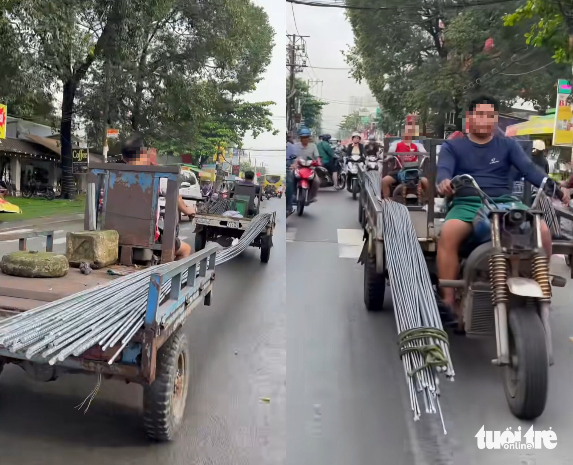 许多自制三轮车、拖车运输长度达车身三倍的铁皮、钢材仍在路上行驶