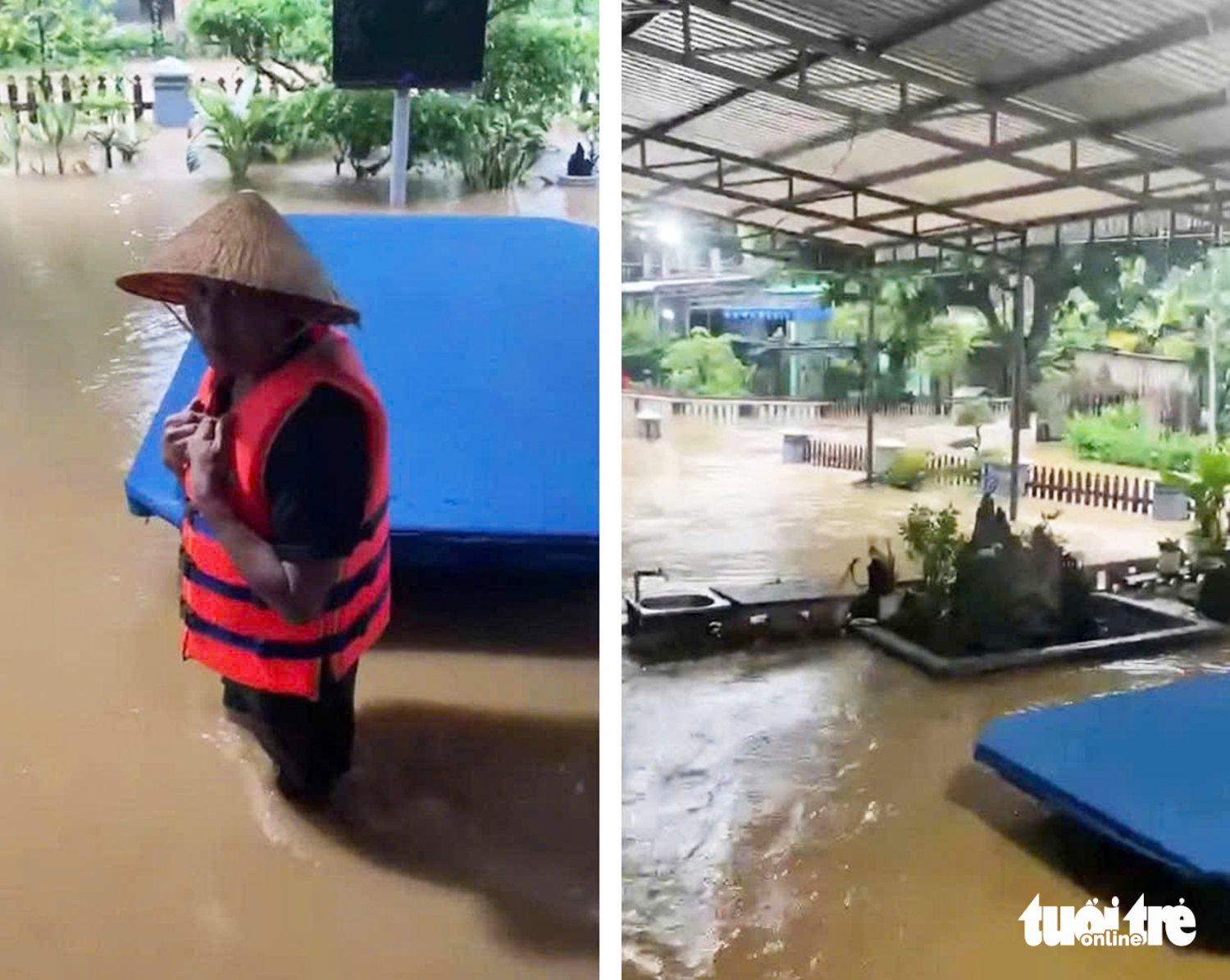广南省大雨，多地积水，Dak Mi 4水电站今天中午放水