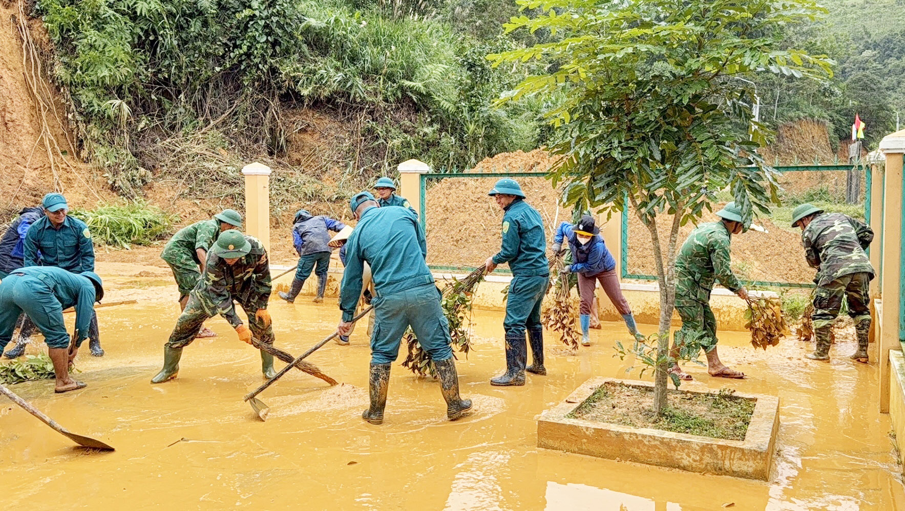 边防部队帮助民众收割水稻以躲避台风，加固房屋