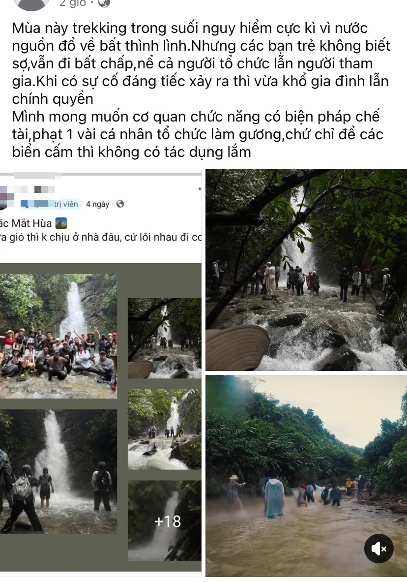 一群年轻人在雨天暴风雨中徒步溪流时遭到强烈反对